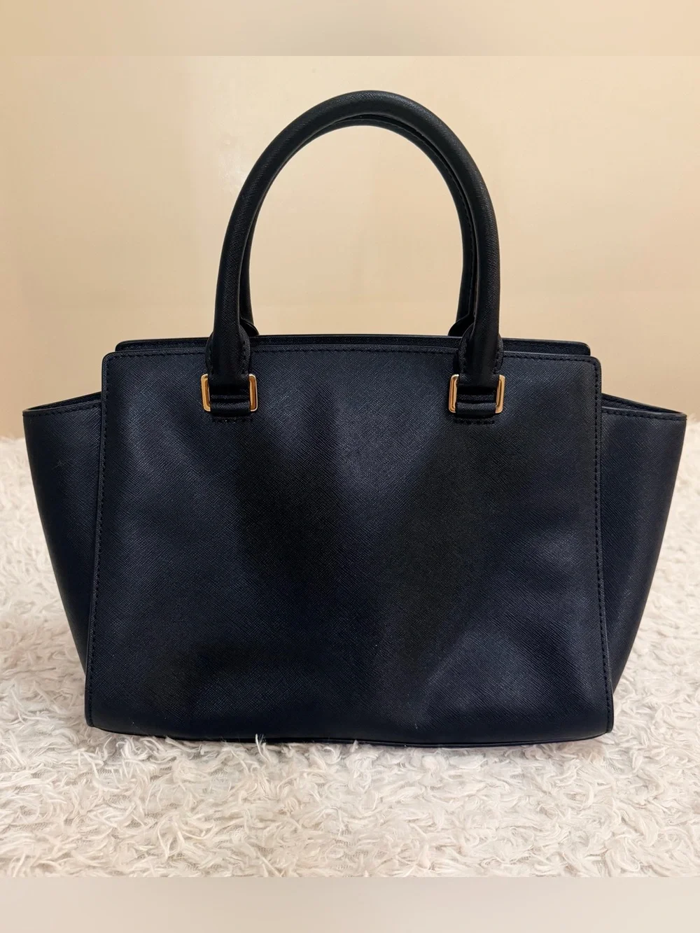 Michael Kors Selma Medium Studded Floral Satchel In Black Saffiano Leather